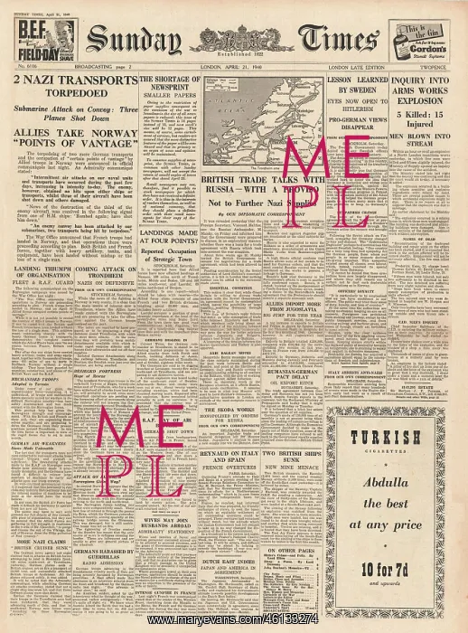: German transport ships sunk off Norway : German transport ships sunk off Norway