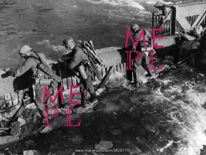 : German troops crossing a river, 1940 : German troops crossing a river, 1940