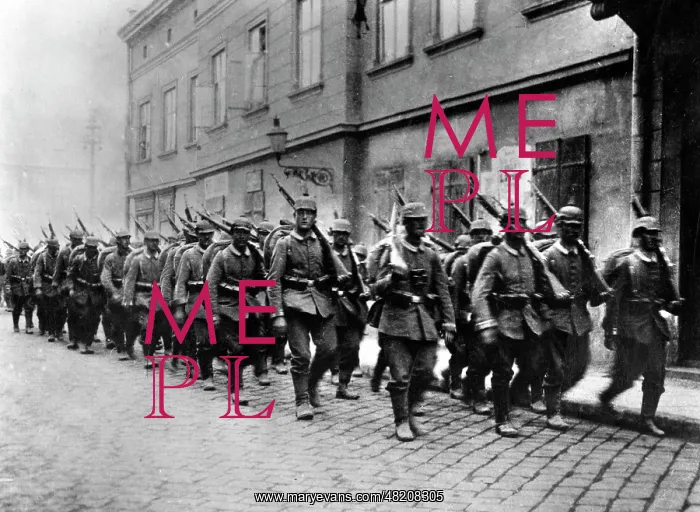 : German troops march into Przemysl, 1915 : German troops march into Przemysl, 1915