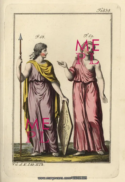 : German women, one with shield and lance : German women, one with shield and lance