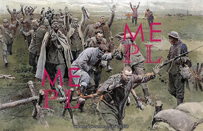 : Germans surrendering, Western Front by Matania, WW1 : Germans surrendering, Western Front by Matania, WW1