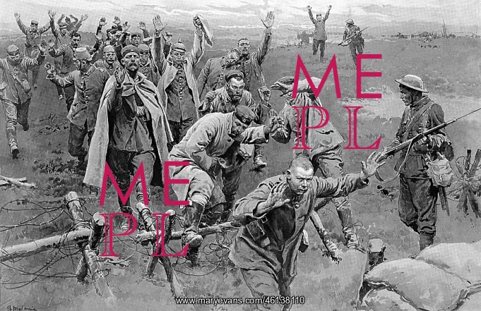 : Germans surrendering, Western Front by Matania, WW1 : Germans surrendering, Western Front by Matania, WW1