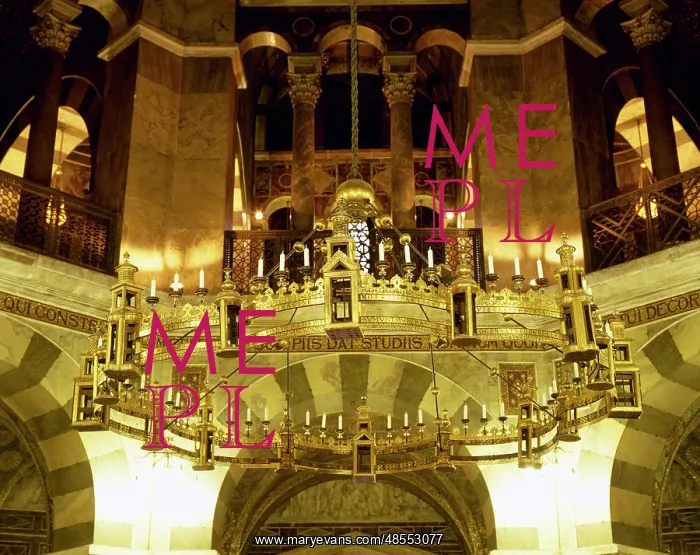 : Germany. Aachen Cathedral. Palatine Chapel. Bronze chandelie : Germany. Aachen Cathedral. Palatine Chapel. Bronze chandelie