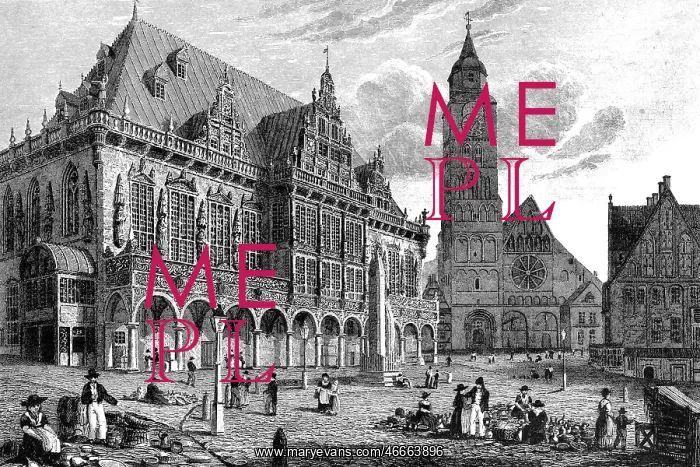 : Germany, Bremen, Town Hall, exterior view, woodengravin : Germany, Bremen, Town Hall, exterior view, woodengravin