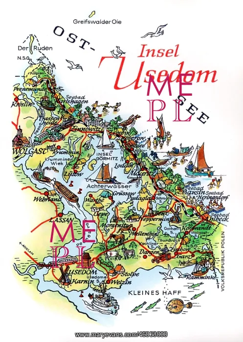 : Germany, islands, Usedom, map, drawing by A : Germany, islands, Usedom, map, drawing by A