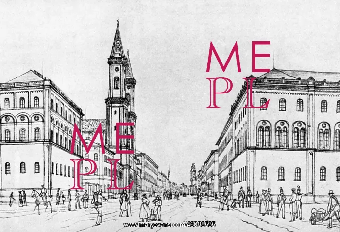 : Germany, Munich, Ludwigstrasse, view, after lithograph : Germany, Munich, Ludwigstrasse, view, after lithograph