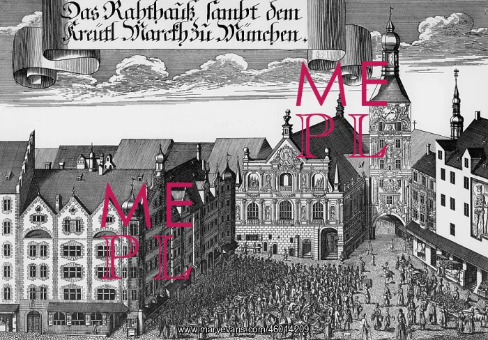 : Germany, Munich, Marienplatz, view, copper engraving : Germany, Munich, Marienplatz, view, copper engraving