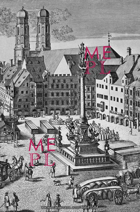 : Germany, Munich, Marienplatz, view, copper engraving : Germany, Munich, Marienplatz, view, copper engraving