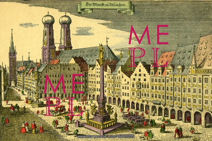 : Germany, Munich, Marienplatz, view, coloured : Germany, Munich, Marienplatz, view, coloured