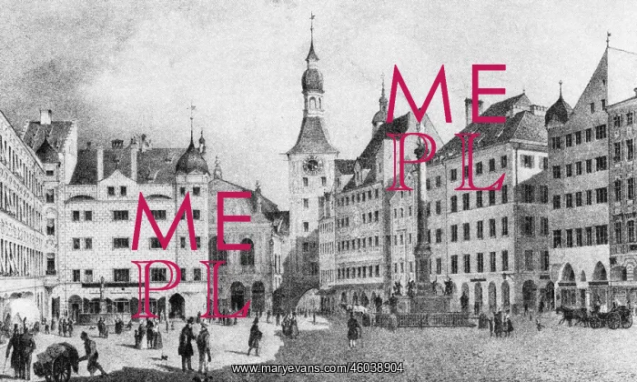 : Germany, Munich, Marienplatz, view, after lithograph : Germany, Munich, Marienplatz, view, after lithograph