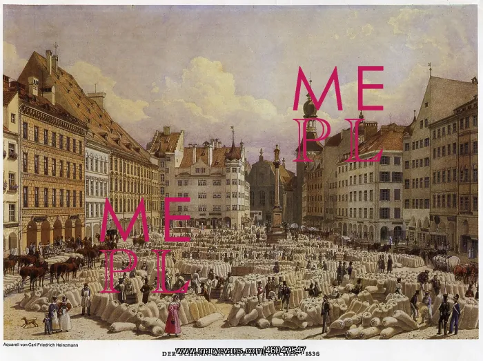 : Germany, Munich, Marienplatz, view, after watercolour : Germany, Munich, Marienplatz, view, after watercolour
