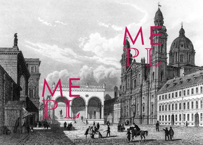 : Germany, Munich, Odeonsplatz, view, steel engraving : Germany, Munich, Odeonsplatz, view, steel engraving