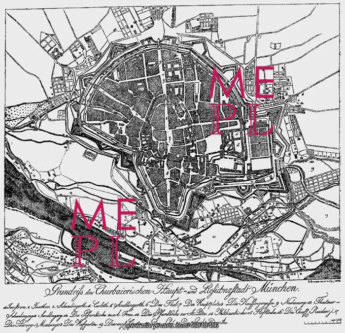 : Germany, Munich, plan, map, etching by Schramm : Germany, Munich, plan, map, etching by Schramm