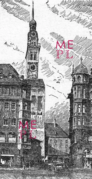 : Germany, Munich, Rindermarkt, view 1938, drawing : Germany, Munich, Rindermarkt, view 1938, drawing