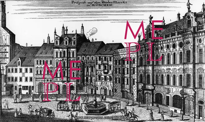 : Germany, Munich, Rindermarkt, view, copper engraving : Germany, Munich, Rindermarkt, view, copper engraving