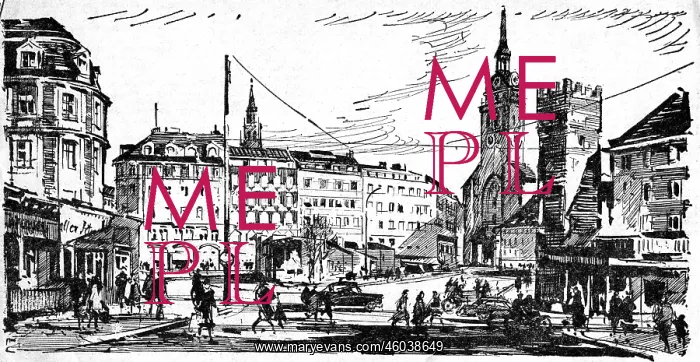 : Germany, Munich, Rindermarkt, view, drawing : Germany, Munich, Rindermarkt, view, drawing