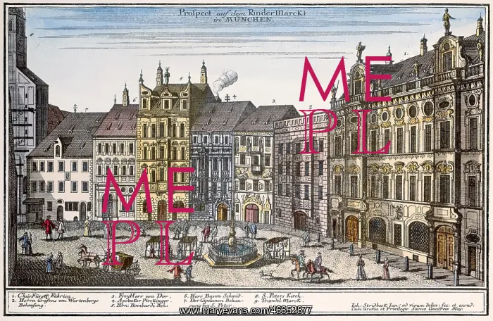 : Germany, Munich, view of Rindermarkt, coloured : Germany, Munich, view of Rindermarkt, coloured