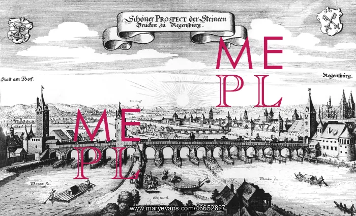 : Germany, Regensburg, Stone Bridge, copper engraving : Germany, Regensburg, Stone Bridge, copper engraving