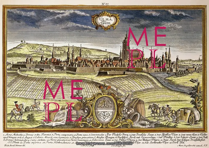 : Germany, Ulm, view, coloured copper engraving : Germany, Ulm, view, coloured copper engraving