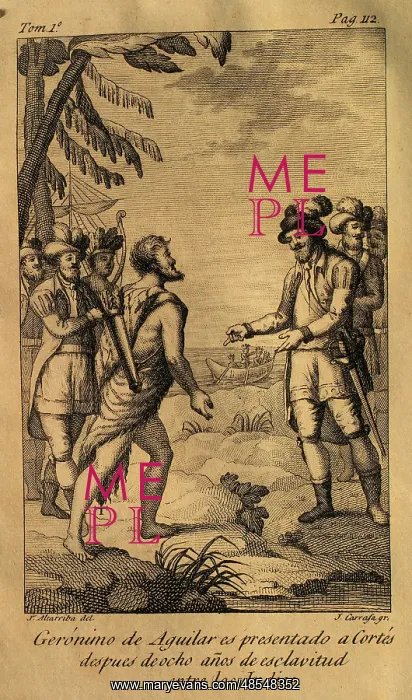 : Geronimo de Aguilar is presented to Cortes. Engraving : Geronimo de Aguilar is presented to Cortes. Engraving