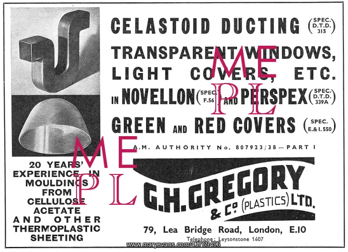 : G.H.Gregory. Celastoid Ducting. Novellon Perspex : G.H.Gregory. Celastoid Ducting. Novellon Perspex