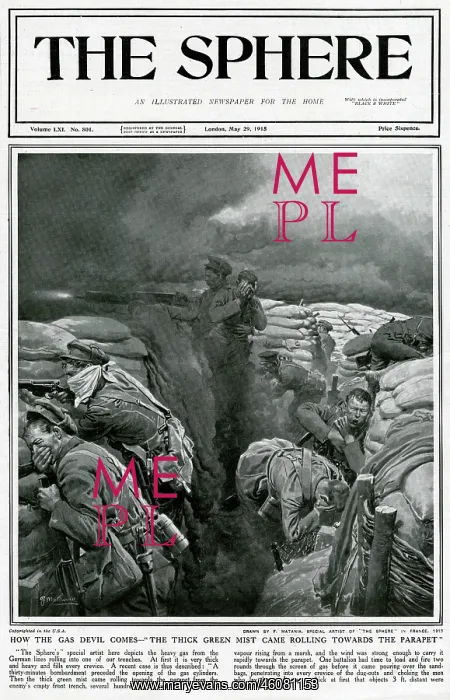 : Ghostly green cloud gas rolling towards the trench 1915 : Ghostly green cloud gas rolling towards the trench 1915