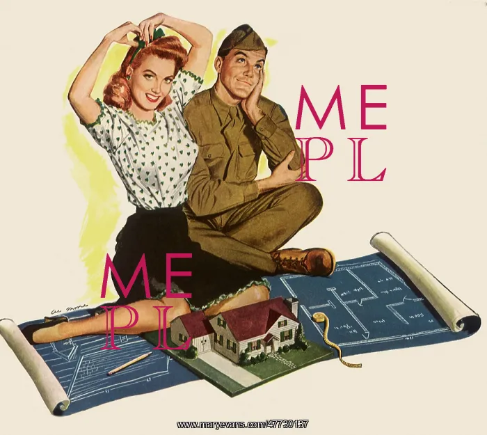 : G.I. and Wife with Model and Blueprints for New Home : G.I. and Wife with Model and Blueprints for New Home