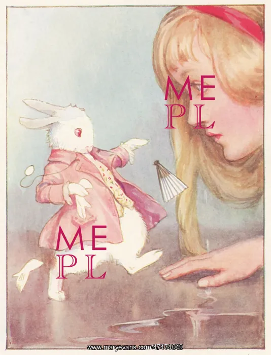 : Giant Alice looking at the White Rabbit : Giant Alice looking at the White Rabbit