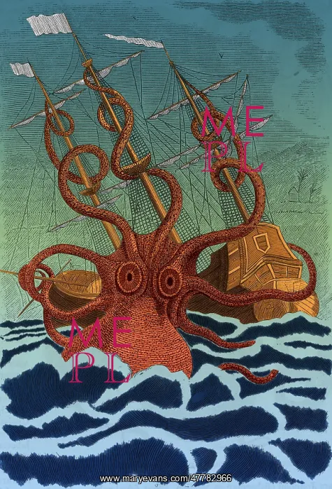 : Giant Squid Attacking Ship, 1801 : Giant Squid Attacking Ship, 1801