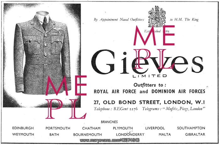 : Gieves RAF Outfitters 1950 Advert : Gieves RAF Outfitters 1950 Advert