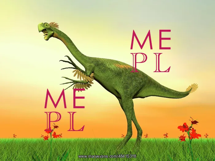 : Gigantoraptor dinosaur on green grass by sunset : Gigantoraptor dinosaur on green grass by sunset