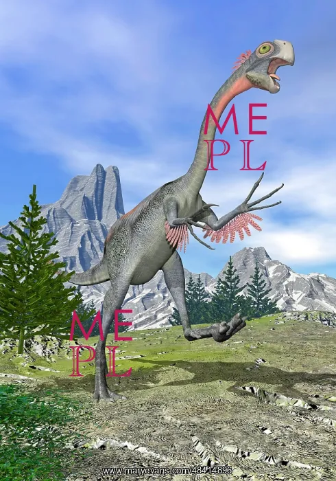 : Gigantoraptor dinosaur running in the mountains : Gigantoraptor dinosaur running in the mountains