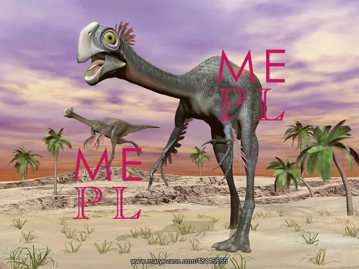 : Two gigantoraptor dinosaurs walking in the desert : Two gigantoraptor dinosaurs walking in the desert