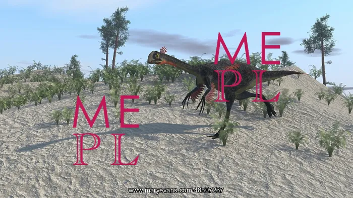 : Gigantoraptor running across a prehistoric terrain : Gigantoraptor running across a prehistoric terrain