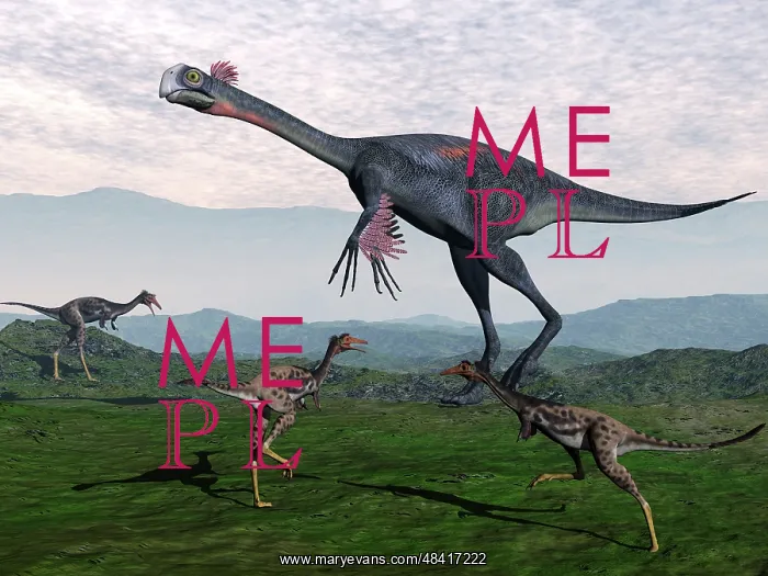  : Gigantoraptor surrounded by small Mononykus dinosaurs