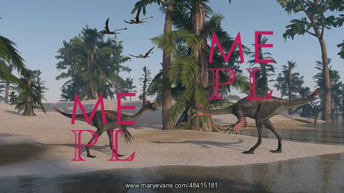 : Two Gigantoraptors on the shoreline : Two Gigantoraptors on the shoreline