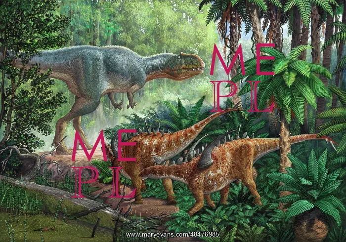 : Two Gigantspinosaurus fearful at the sight of a large ? : Two Gigantspinosaurus fearful at the sight of a large ?
