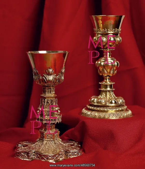 : Gilded silver chalices. 15th century. Diocesan Museum. Calat : Gilded silver chalices. 15th century. Diocesan Museum. Calat