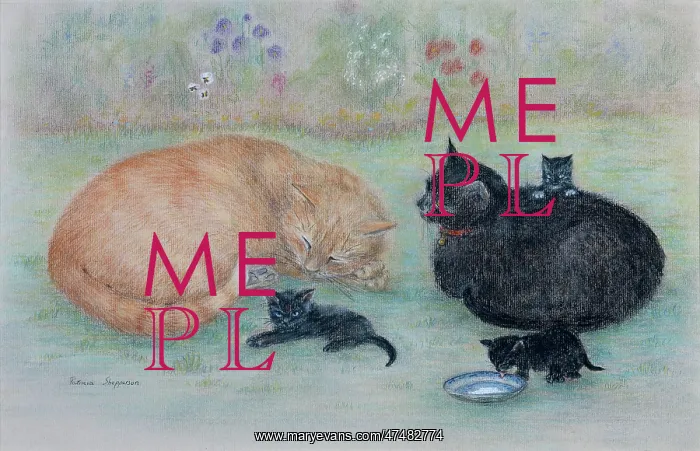 : Ginger and Kittypuss with her Kittens : Ginger and Kittypuss with her Kittens