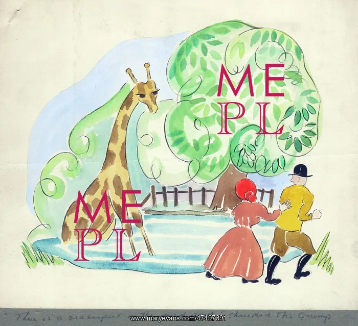 : Giraffe in pond with man and woman running : Giraffe in pond with man and woman running