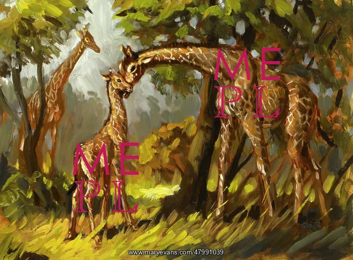  : Giraffes. A family of giraffes. A baby with its mother