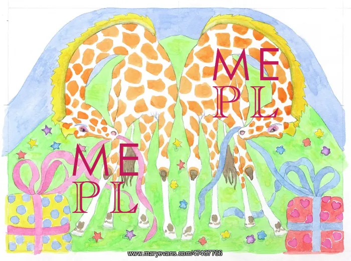 : Two Giraffes unwrapping presents : Two Giraffes unwrapping presents