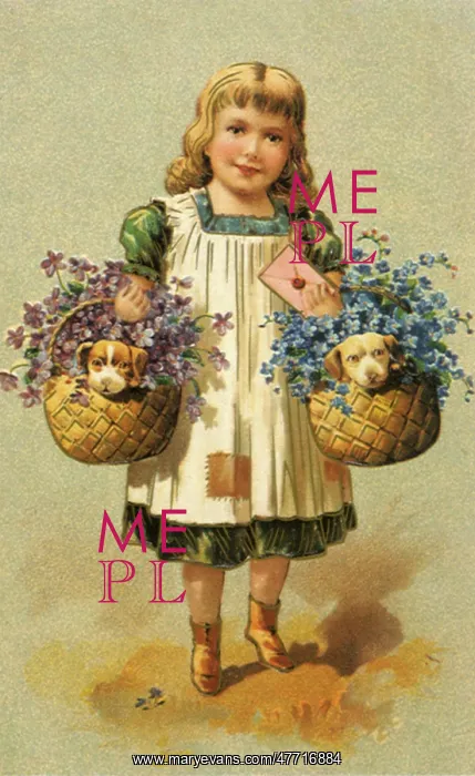 : Girl with Baskets of Pups : Girl with Baskets of Pups