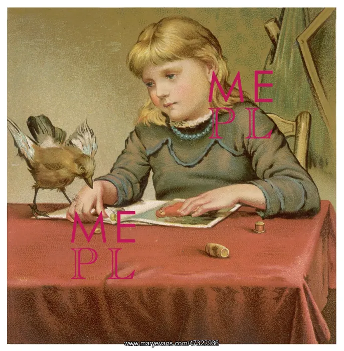 : GIRL AND BIRD ON TABLE : GIRL AND BIRD ON TABLE