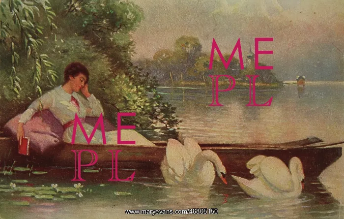 : Girl in a boat with two swans : Girl in a boat with two swans