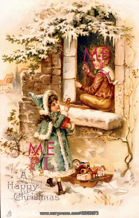  : Girl and boy on Christmas card