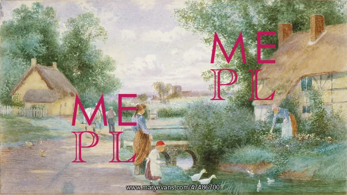 : Girl and boy looking at ducks in a brook : Girl and boy looking at ducks in a brook