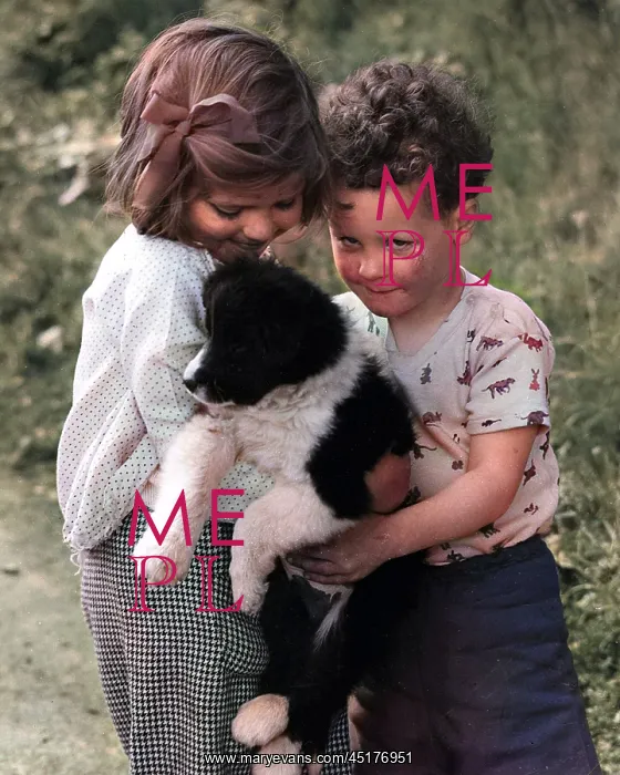  : Girl and boy with puppy