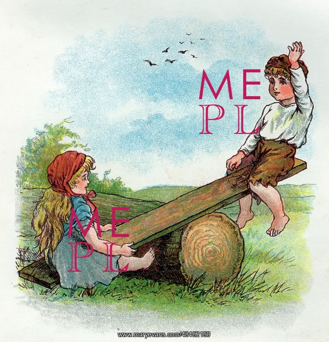  : Girl and boy on a seesaw