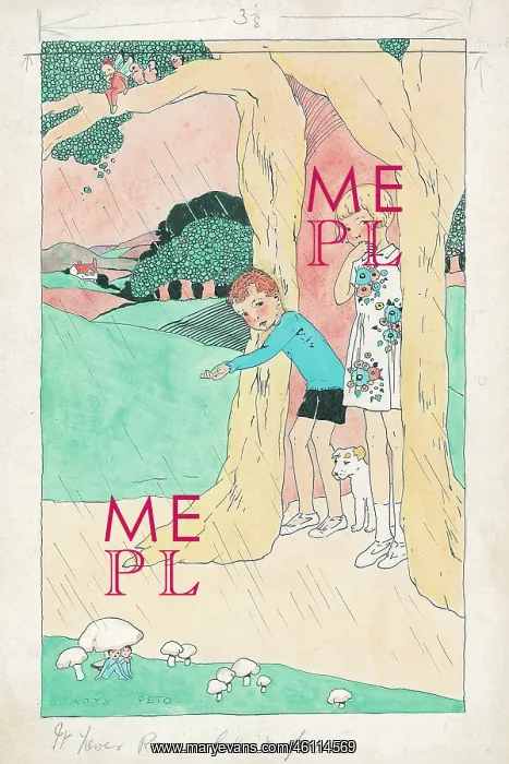: Girl and boy sheltering in a tree : Girl and boy sheltering in a tree
